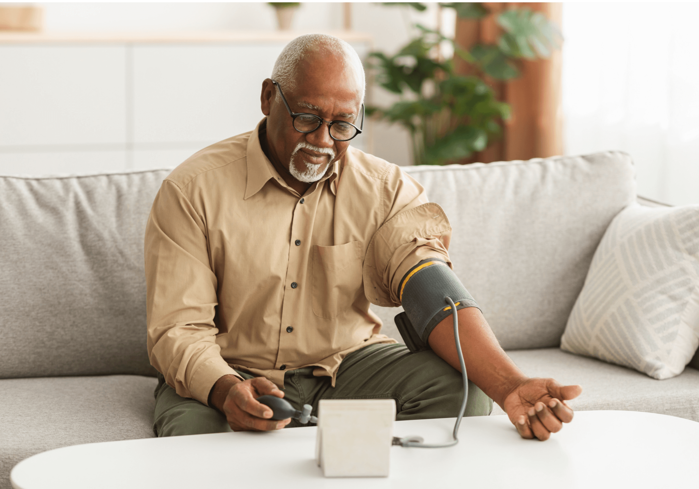 man checking blood pressure